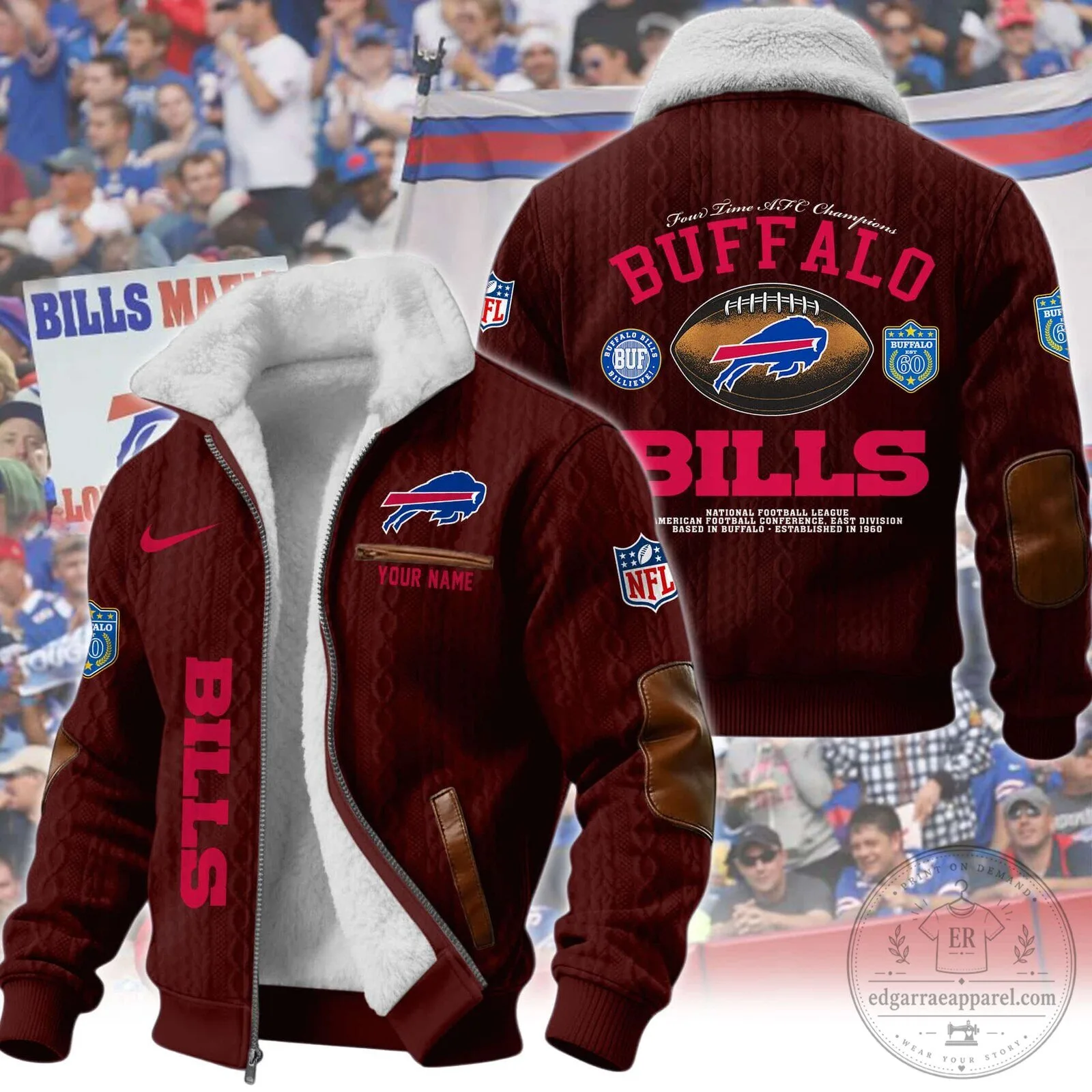 Buffalo Bills Four Time AFC Champions Winter Fleece Jacket 13 Buffalo Bills Four Time AFC Champions Winter Fleece Jacket