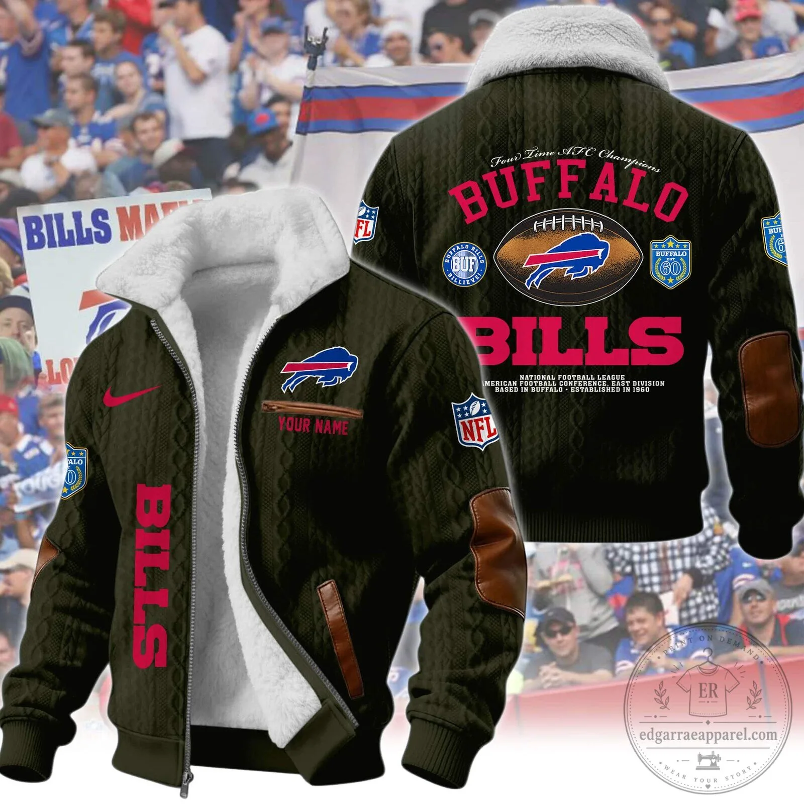Buffalo Bills Four Time AFC Champions Winter Fleece Jacket 14 Buffalo Bills Four Time AFC Champions Winter Fleece Jacket