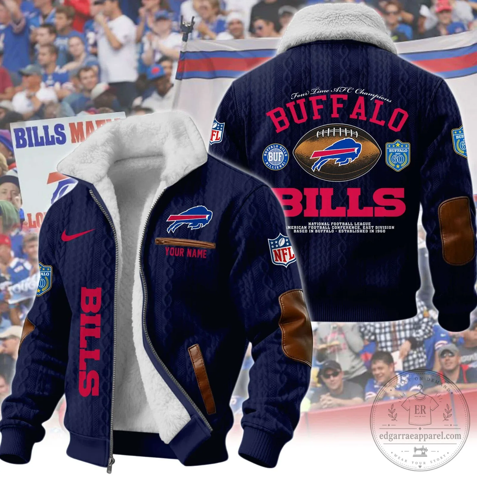 Buffalo Bills Four Time AFC Champions Winter Fleece Jacket 15 Buffalo Bills Four Time AFC Champions Winter Fleece Jacket