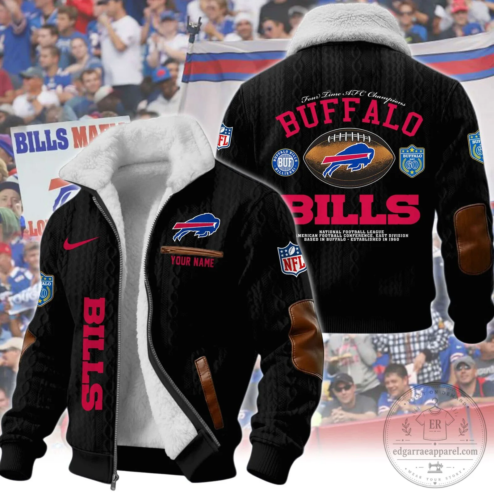 Buffalo Bills Four Time AFC Champions Winter Fleece Jacket 16 Buffalo Bills Four Time AFC Champions Winter Fleece Jacket