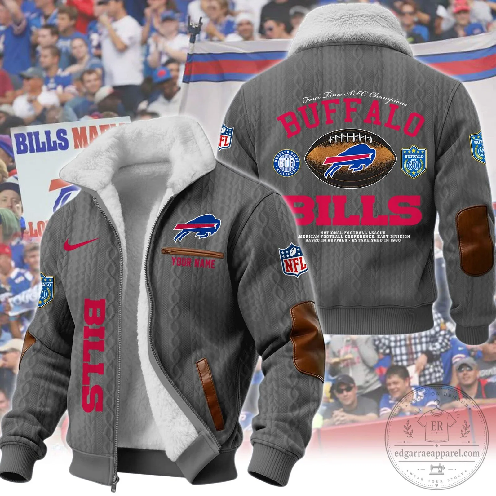 Buffalo Bills Four Time AFC Champions Winter Fleece Jacket 17 Buffalo Bills Four Time AFC Champions Winter Fleece Jacket