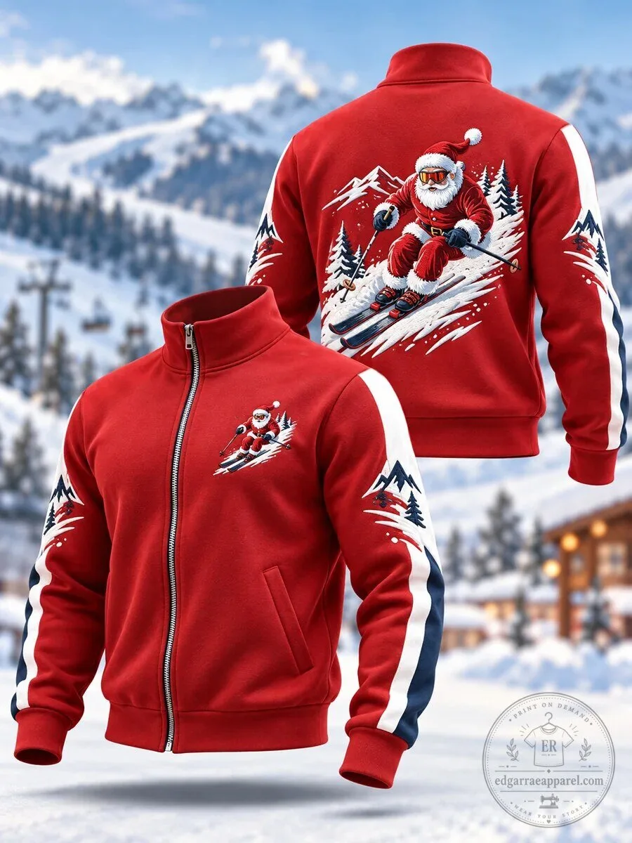 Santa Claus Skiing Christmas Holiday Full-Zip Sweatshirt