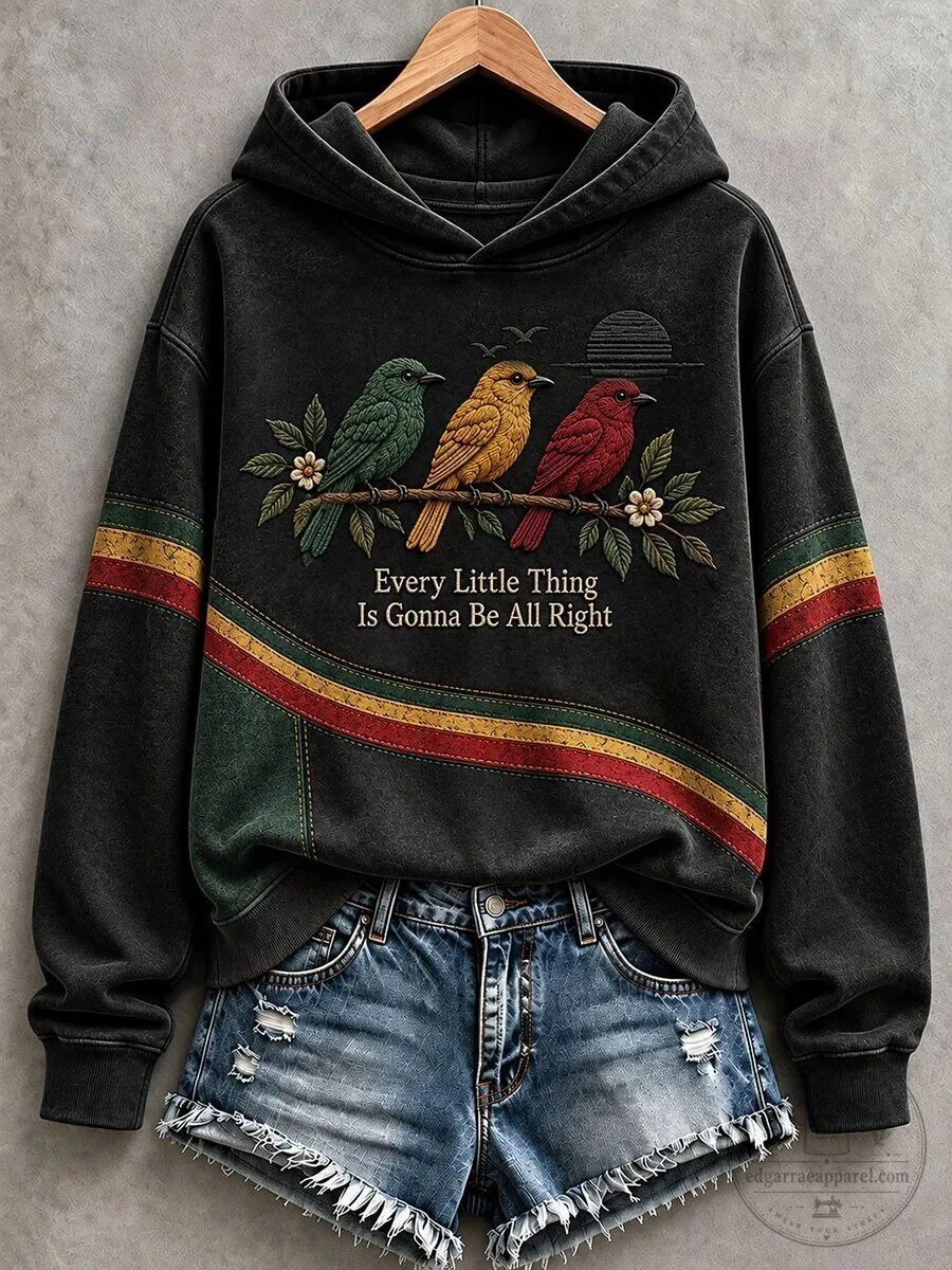 Vintage Hoodie with Every Little Thing Is Gonna Be All Right Birds Design