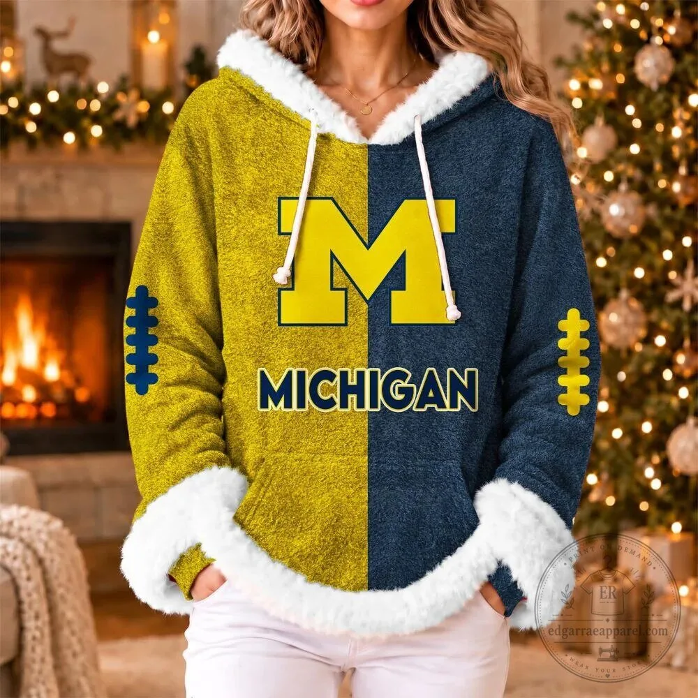 Michigan Wolverines Football Team Split Design Plush Lined Hoodie