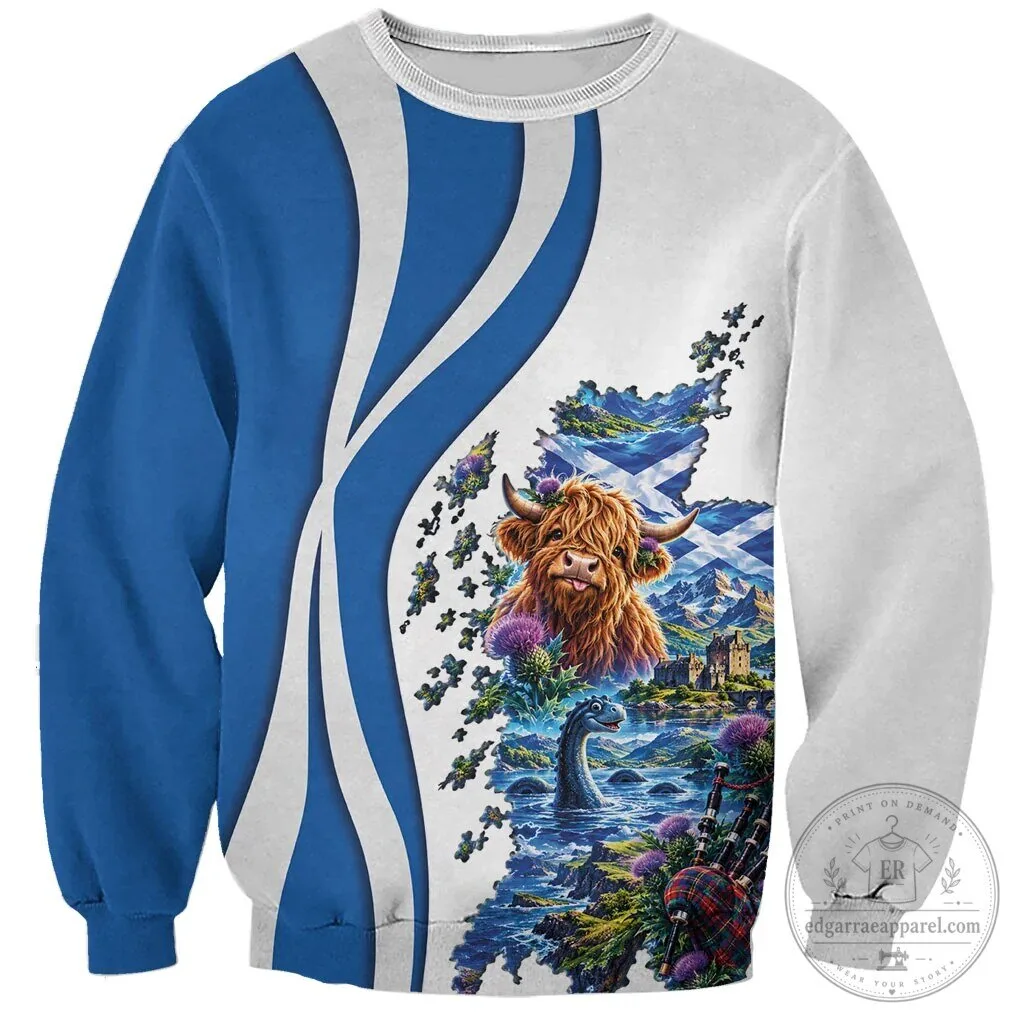 Scotland National Flag and Map Highland Cow Sweatshirt