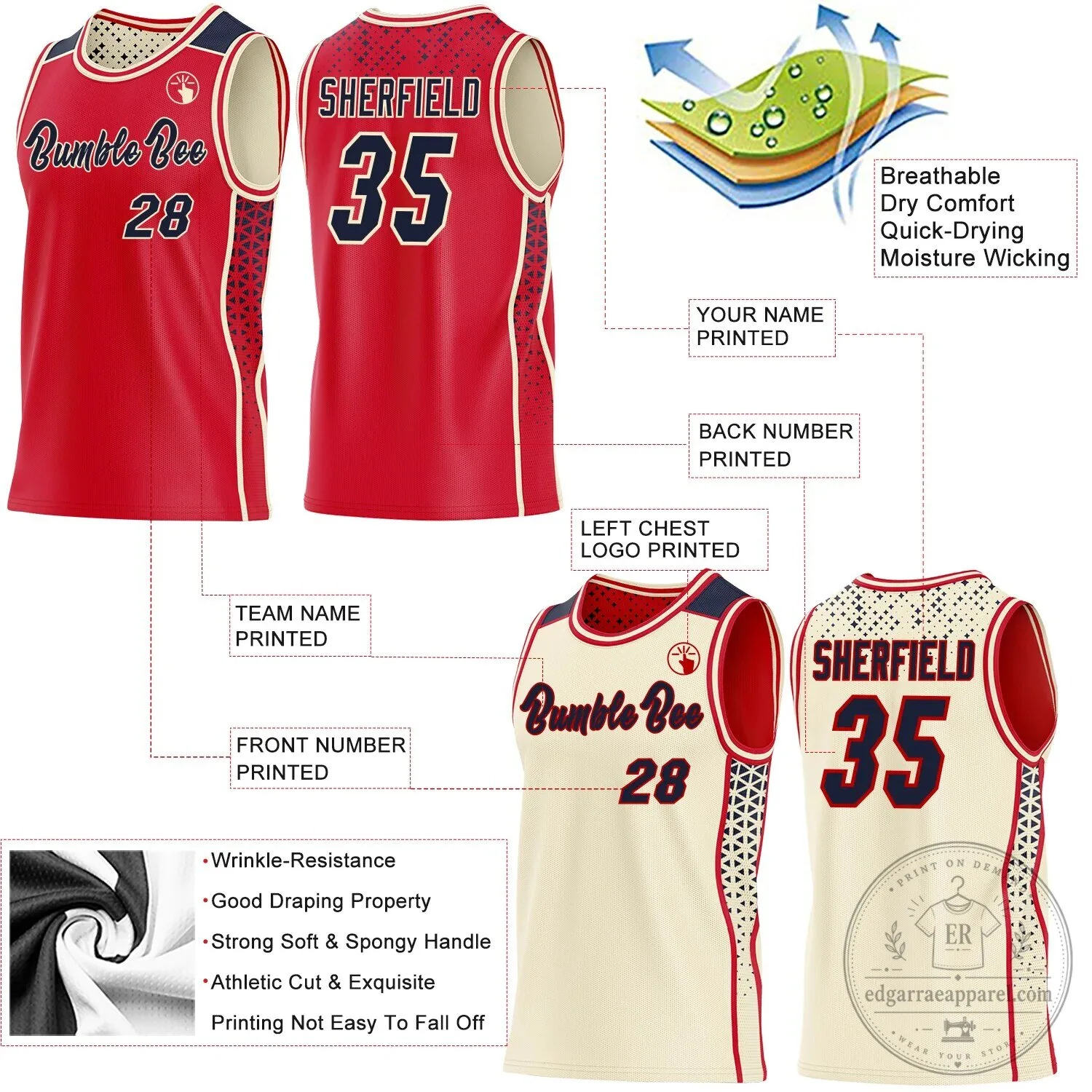 Custom Red Navy Cream Reversible Basketball Jersey with Side Panel Stripe and Geometric Triangle Gradient Dot 13 Custom Red Navy Cream Reversible Basketball Jersey with Side Panel Stripe and Geometric Triangle Gradient Dot