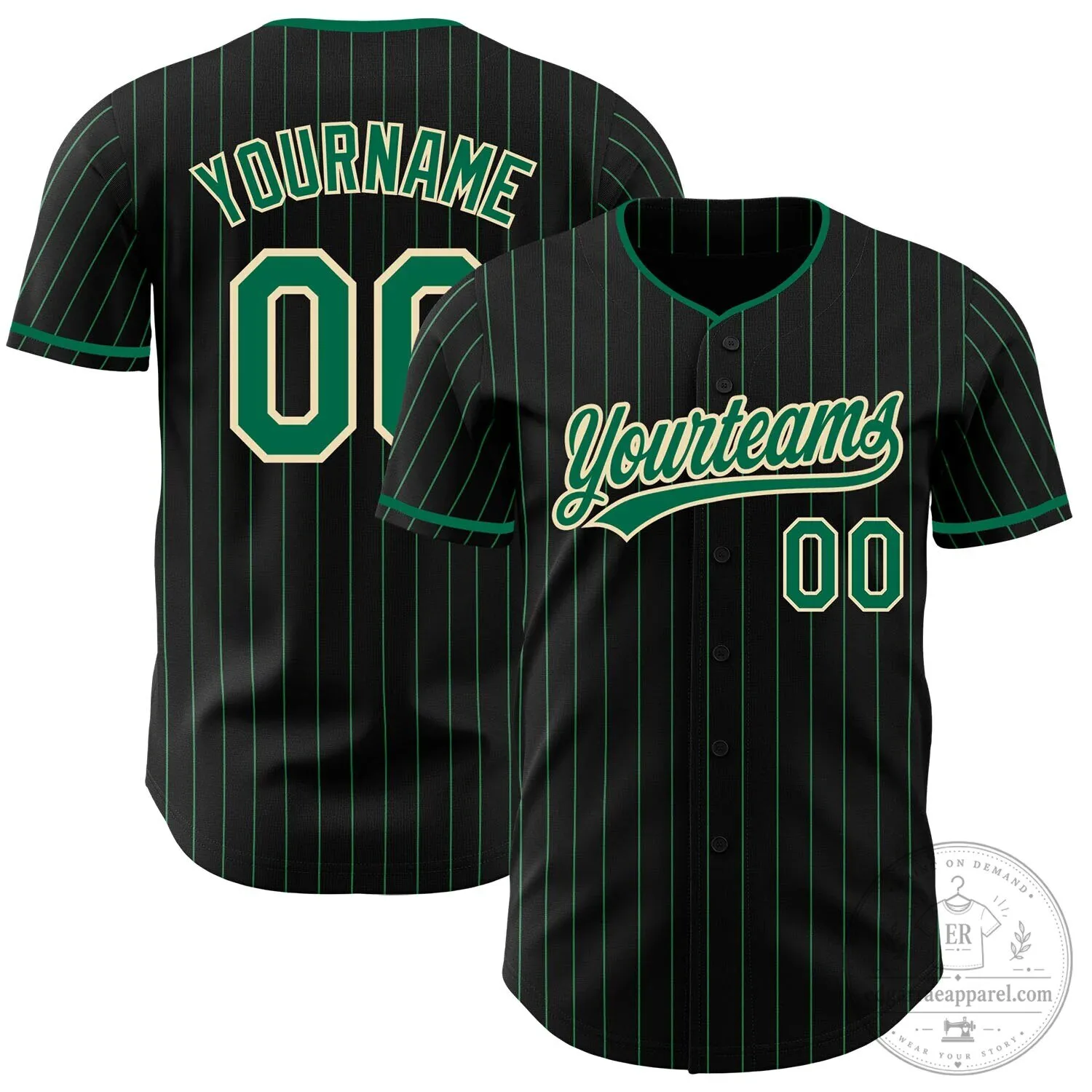 Custom Black Kelly Green Pinstripe Baseball Jersey with Personalized Name and Number 2 Custom Black Kelly Green Pinstripe Baseball Jersey with Personalized Name and Number