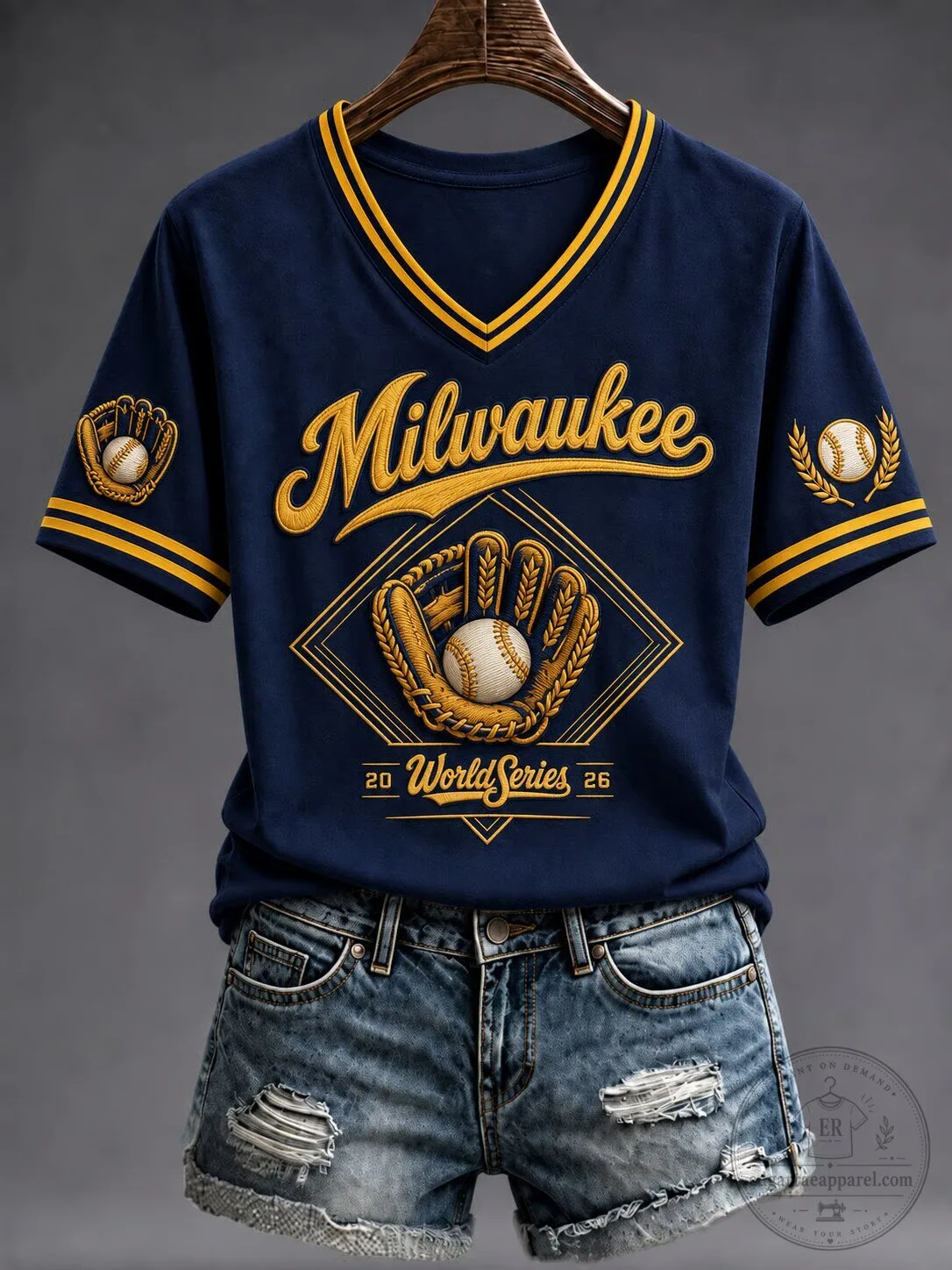 Milwaukee Baseball World Series 2026 Embroidered V-Neck T-Shirt 5 Milwaukee Baseball World Series 2026 Embroidered V-Neck T-Shirt
