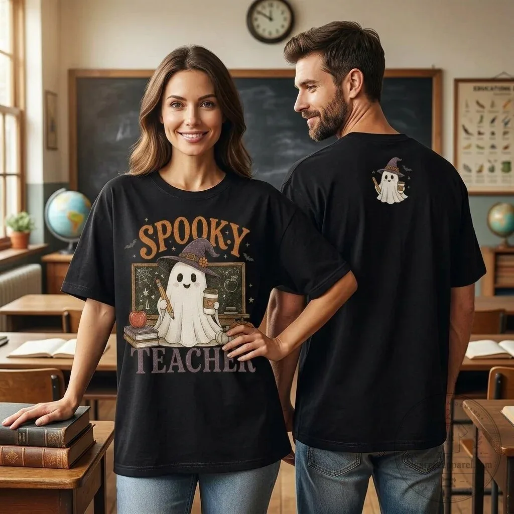 Spooky Teacher Ghost Halloween Graphic T-Shirt for Educators and School Staff