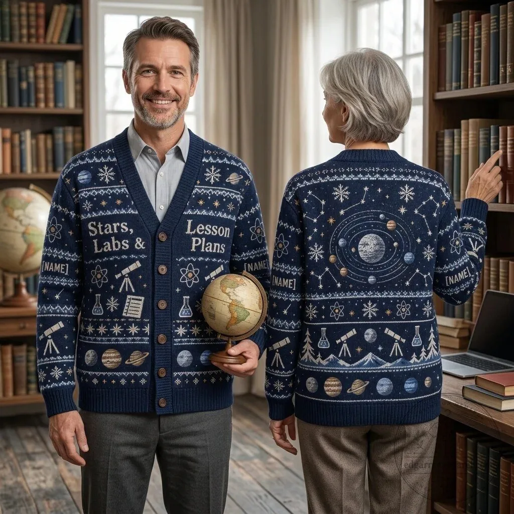 Personalized Astronomy Teacher Stars Labs Lesson Plans Ugly Christmas Sweater Cardigan