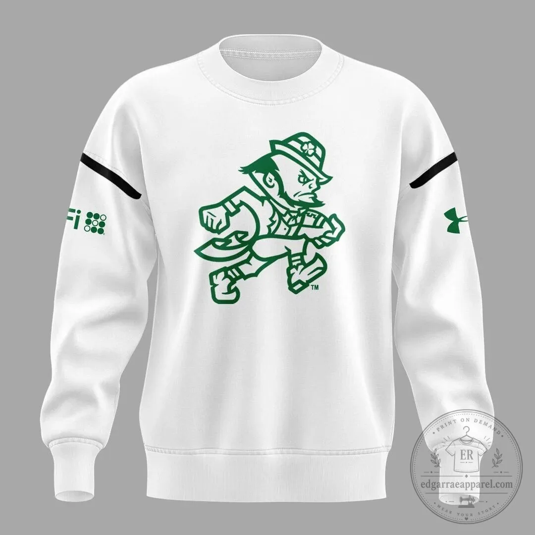 White Sweatshirt featuring the Fighting Irish Mascot of Notre Dame Football 8 White Sweatshirt featuring the Fighting Irish Mascot of Notre Dame Football