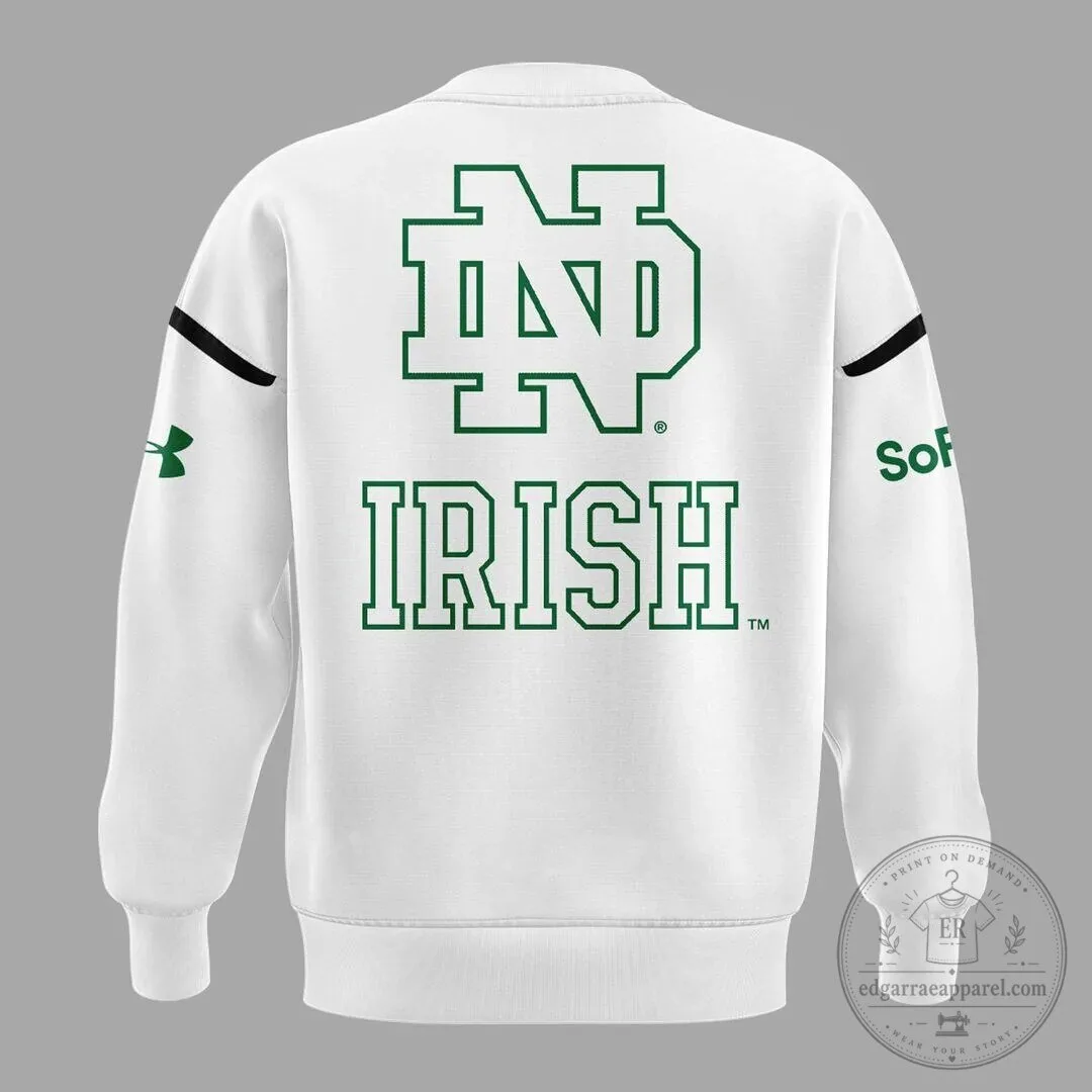 White Sweatshirt featuring the Fighting Irish Mascot of Notre Dame Football 9 White Sweatshirt featuring the Fighting Irish Mascot of Notre Dame Football