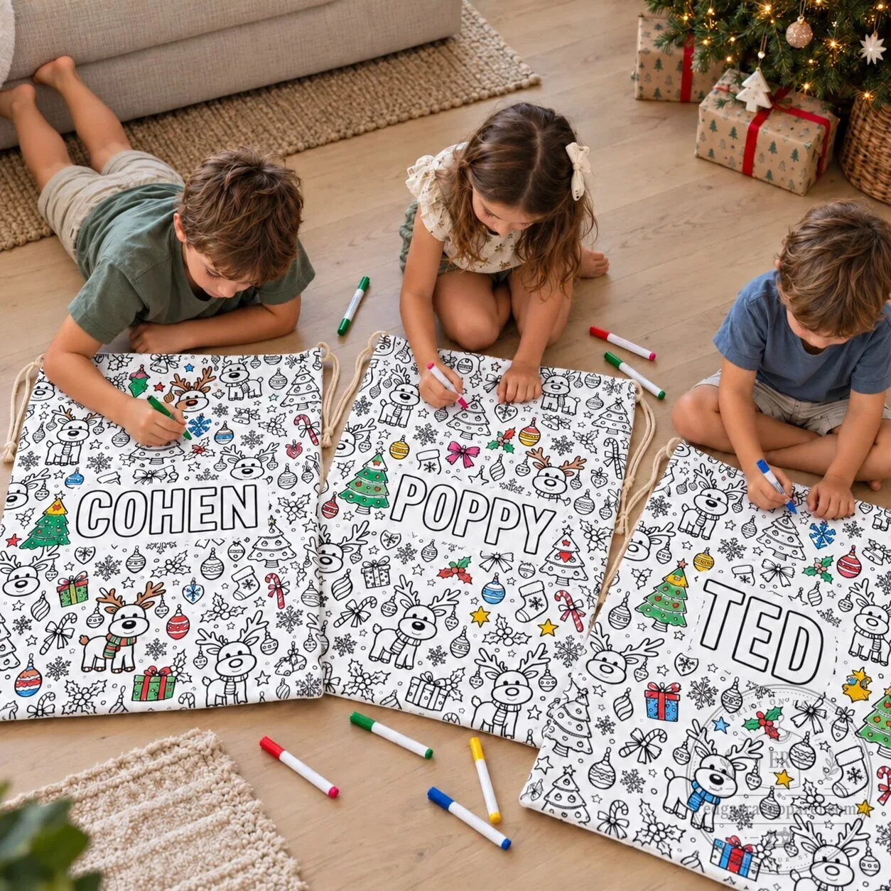 Personalized Christmas Coloring Santa Sack for Kids Holiday Gift Bag
