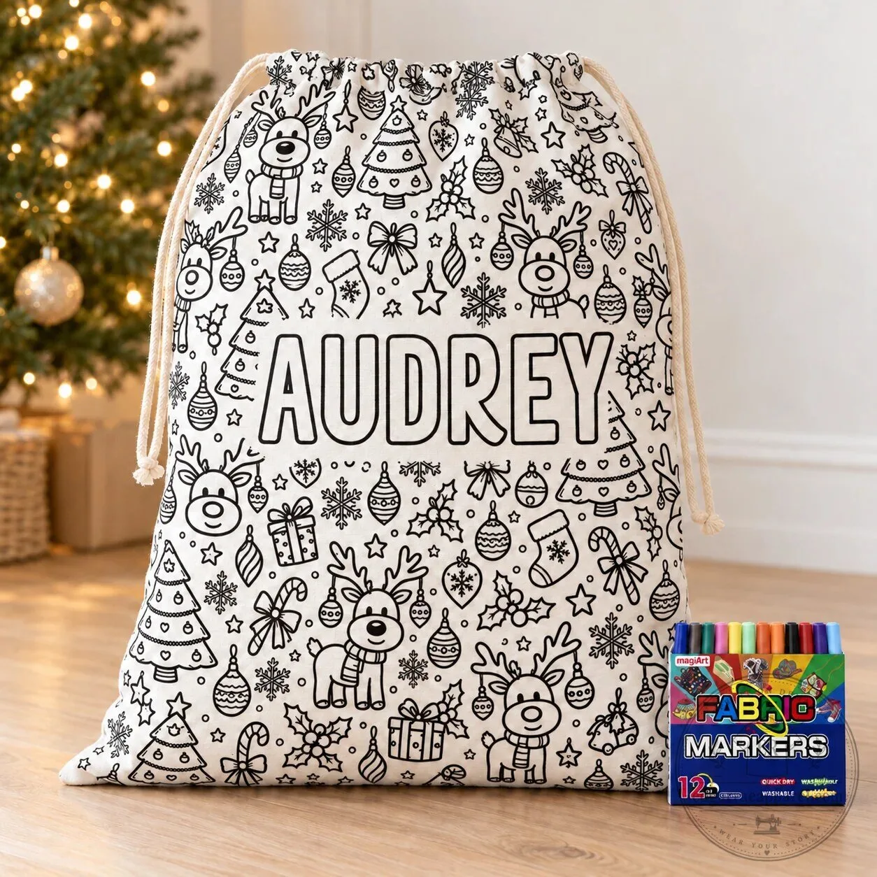 Personalized Christmas Coloring Santa Sack for Kids Holiday Gift Bag 14 Personalized Christmas Coloring Santa Sack for Kids Holiday Gift Bag