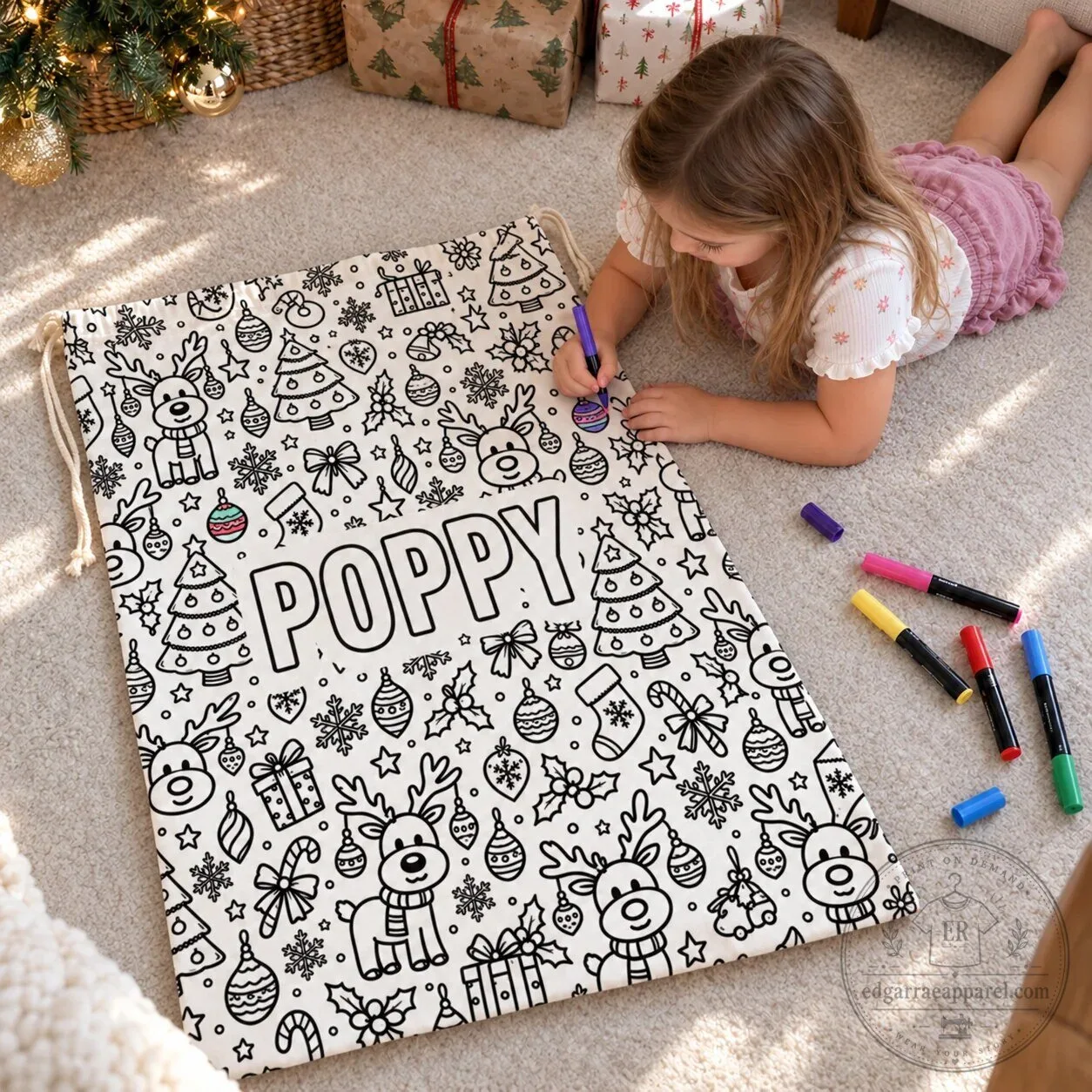 Personalized Christmas Coloring Santa Sack for Kids Holiday Gift Bag 17 Personalized Christmas Coloring Santa Sack for Kids Holiday Gift Bag