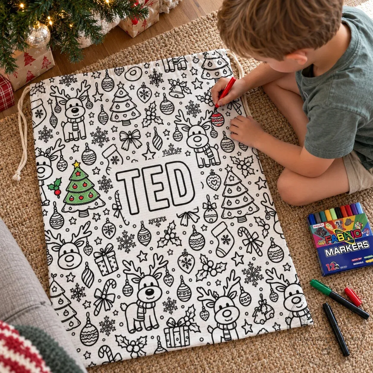 Personalized Christmas Coloring Santa Sack for Kids Holiday Gift Bag 18 Personalized Christmas Coloring Santa Sack for Kids Holiday Gift Bag