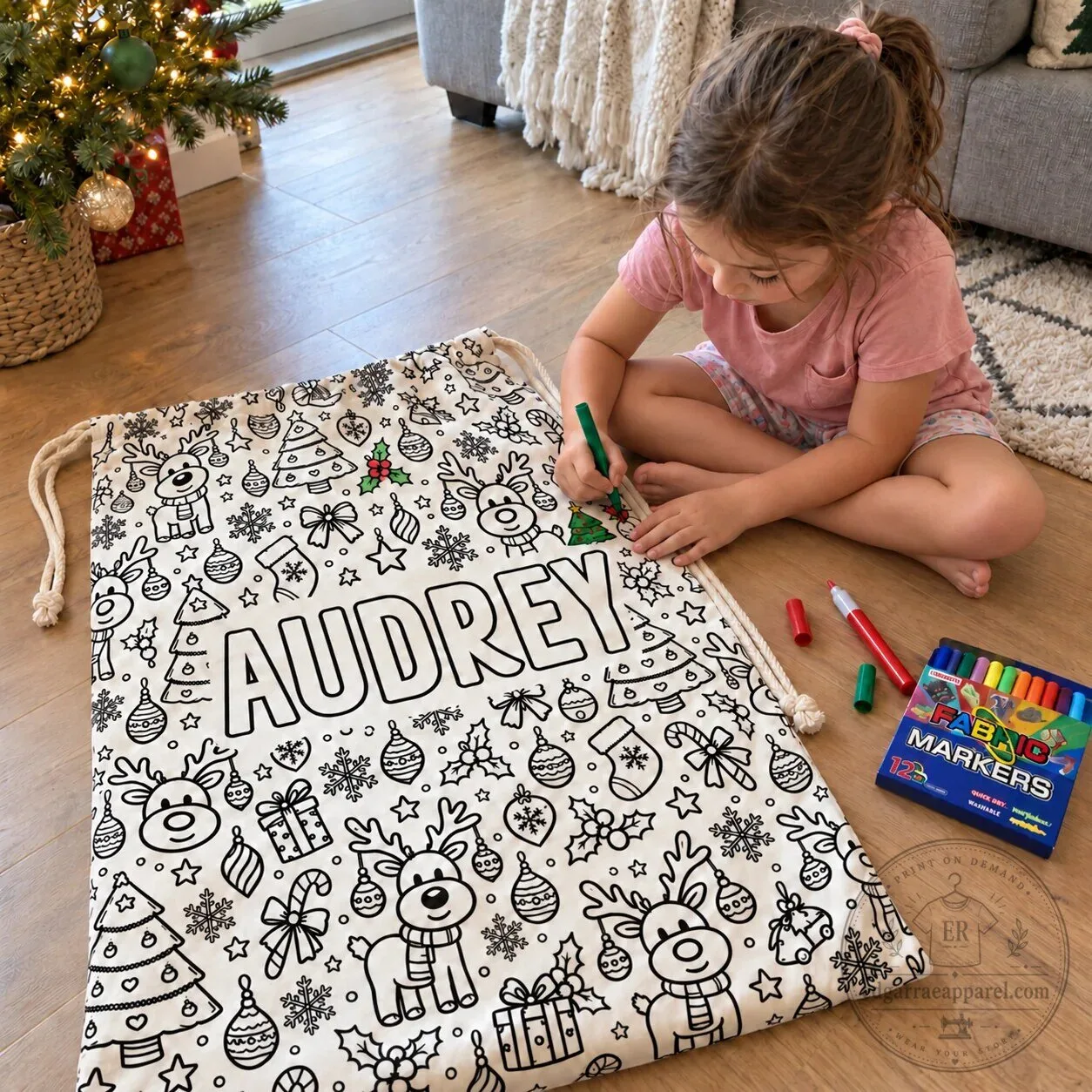 Personalized Christmas Coloring Santa Sack for Kids Holiday Gift Bag 19 Personalized Christmas Coloring Santa Sack for Kids Holiday Gift Bag