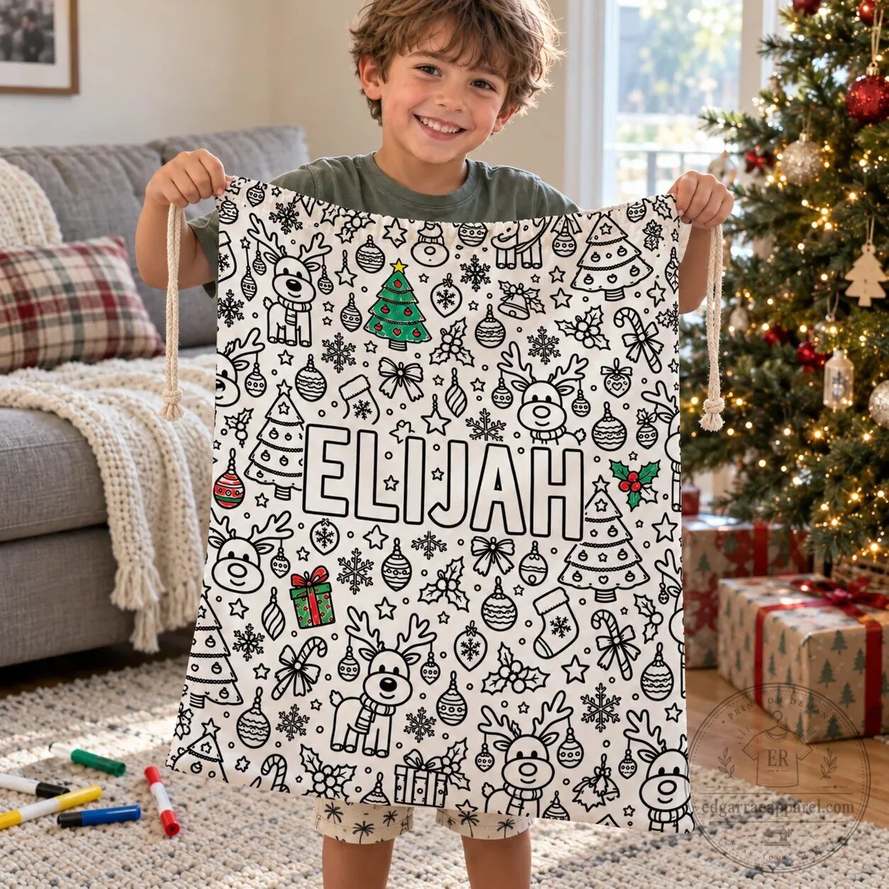 Personalized Christmas Coloring Santa Sack for Kids Holiday Gift Bag 20 Personalized Christmas Coloring Santa Sack for Kids Holiday Gift Bag