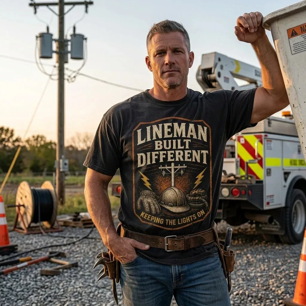 Lineman Built Different Keeping The Lights On Powerline Worker T-Shirt