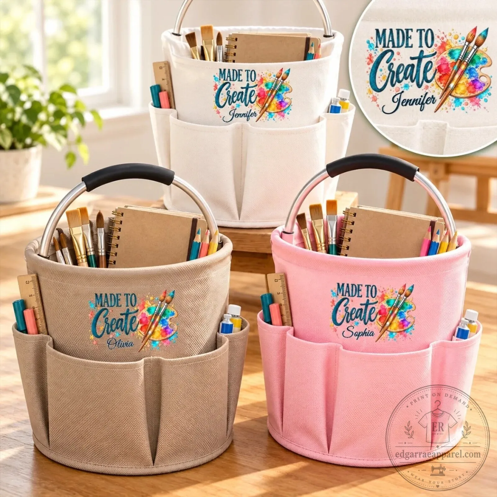 Personalized Made To Create Artist Tool Bag with Custom Name for Art Supplies