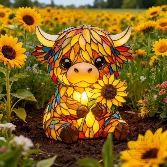 Highland Cow Stained Glass Sunflower LED Night Light Figurine 11 Highland Cow Stained Glass Sunflower LED Night Light Figurine
