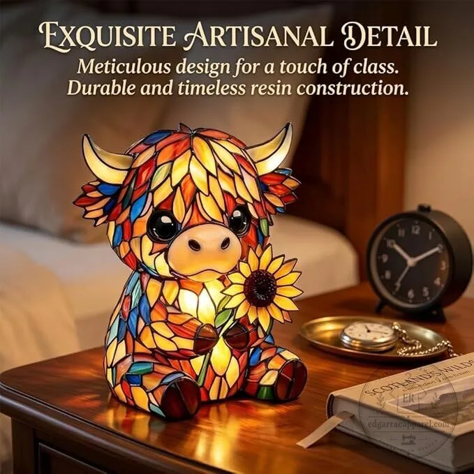 Highland Cow Stained Glass Sunflower LED Night Light Figurine 13 Highland Cow Stained Glass Sunflower LED Night Light Figurine