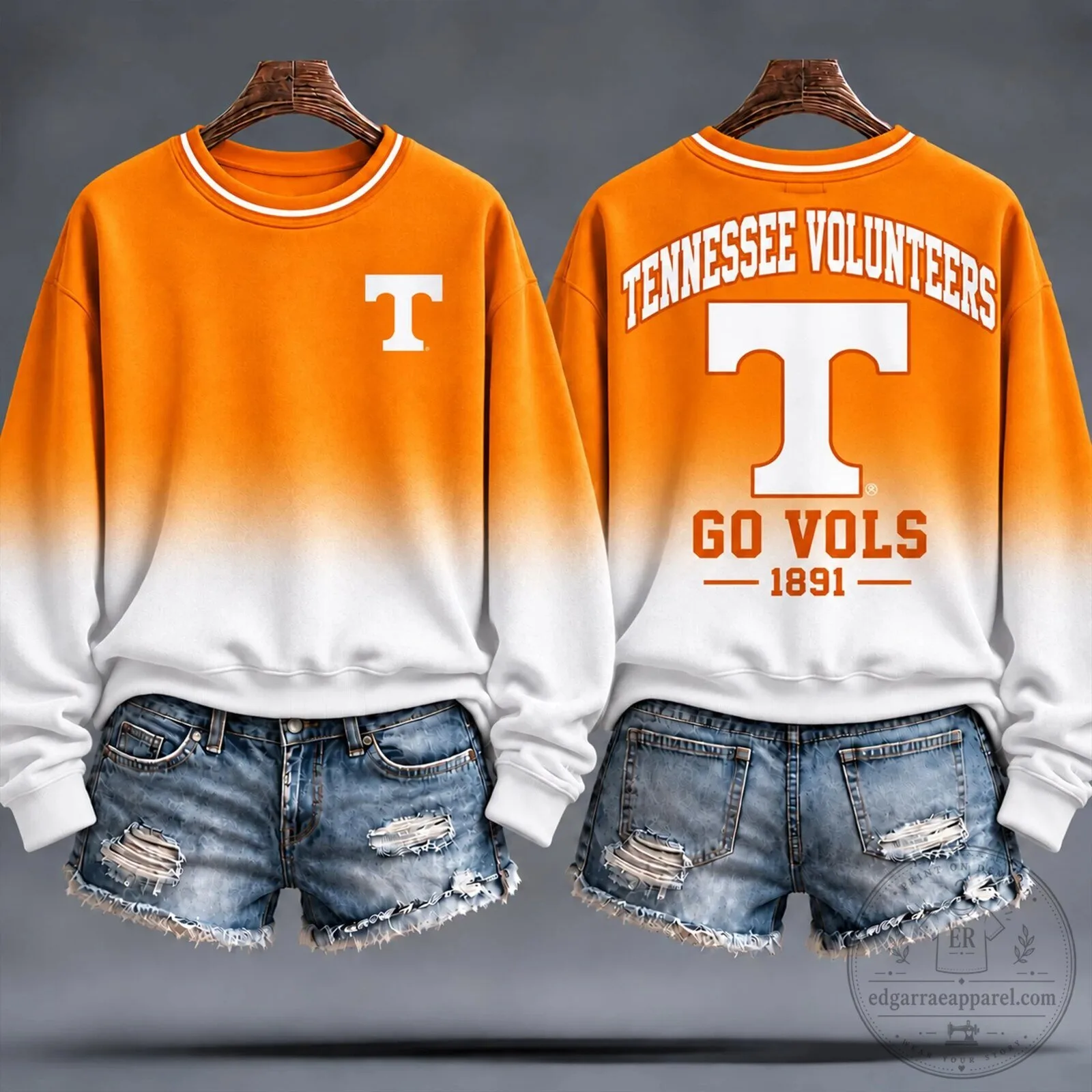 Tennessee Volunteers Go Vols 1891 Ombre Orange and White Crewneck Sweatshirt