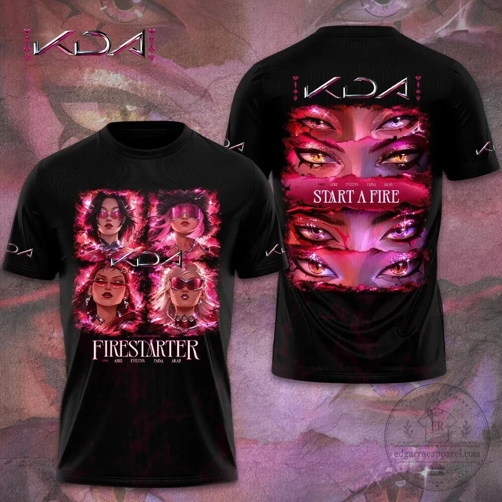 League of Legends K/DA Firestarter Music Group Black Graphic T-Shirt