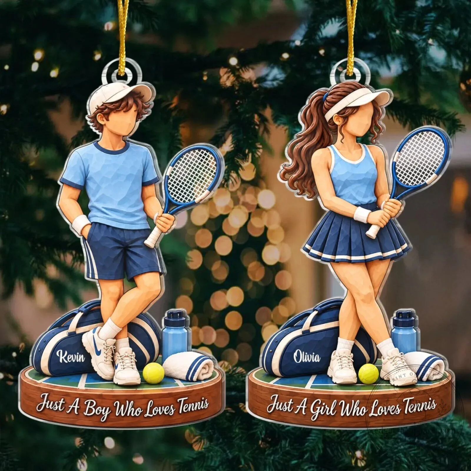 Personalized Tennis Player Couple Christmas Tree Ornament Gift