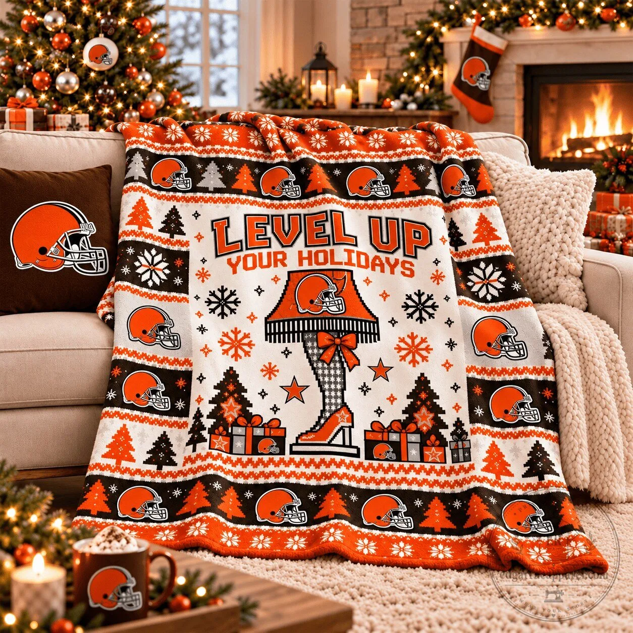Cleveland Browns Christmas Level Up Your Holidays Football Team Blanket