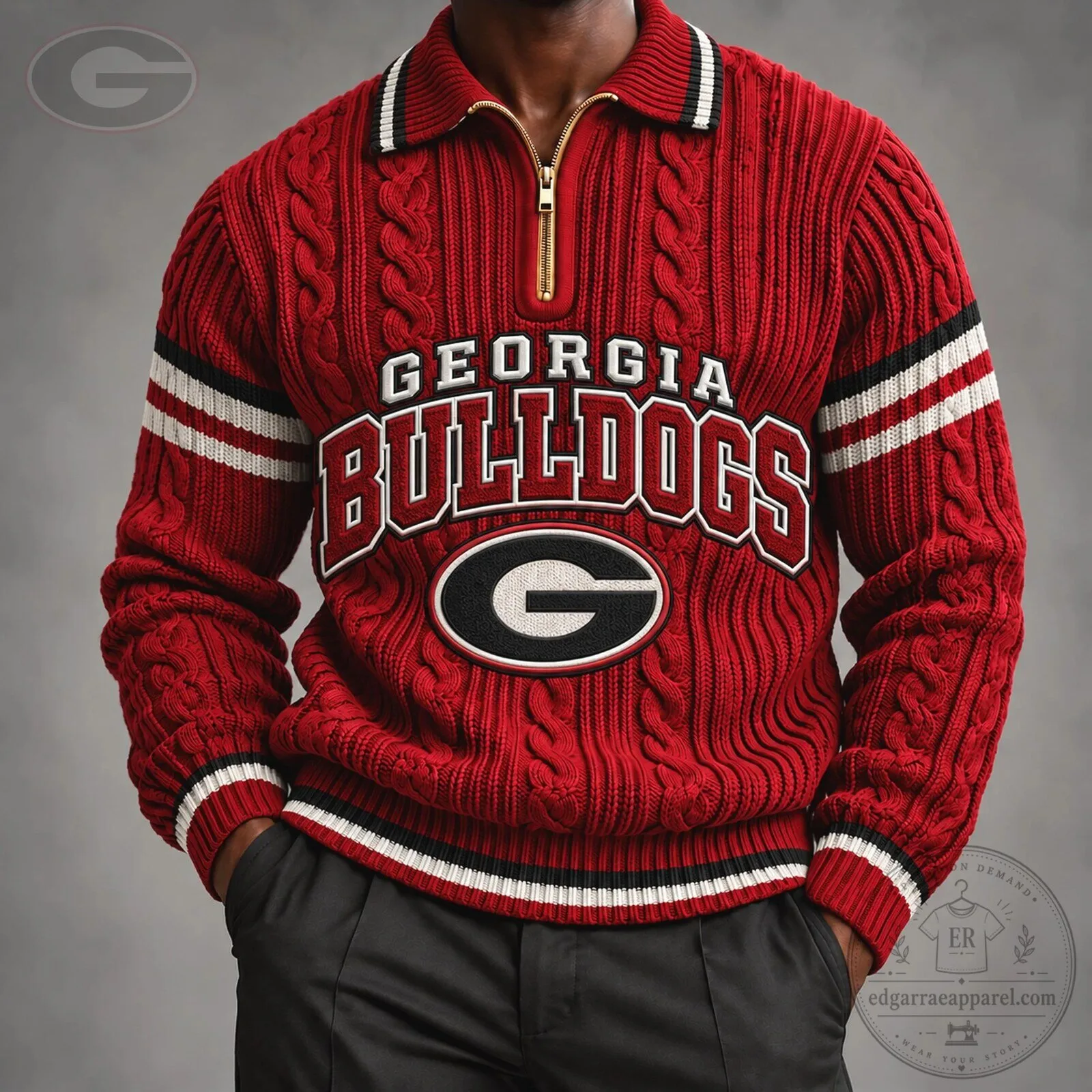 Georgia Bulldogs Cable Knit Quarter Zip Pullover Sweater