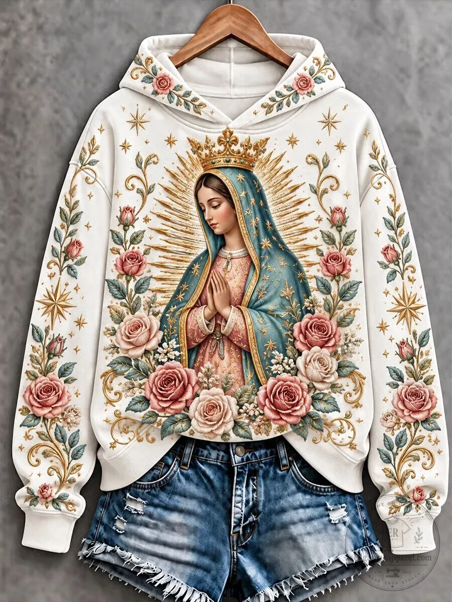 Our Lady of Guadalupe Virgin Mary Catholic Feast Day Floral Hoodie