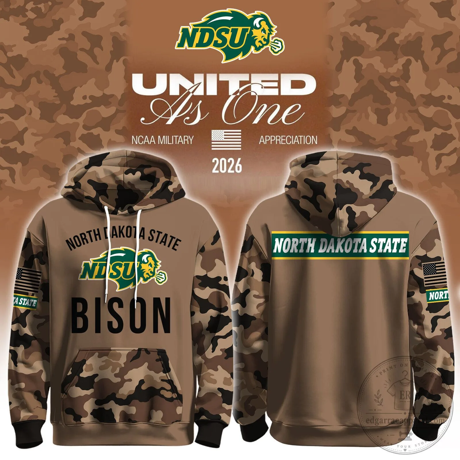 Camouflage Hoodie for Military Appreciation - North Dakota State Bison NCAA