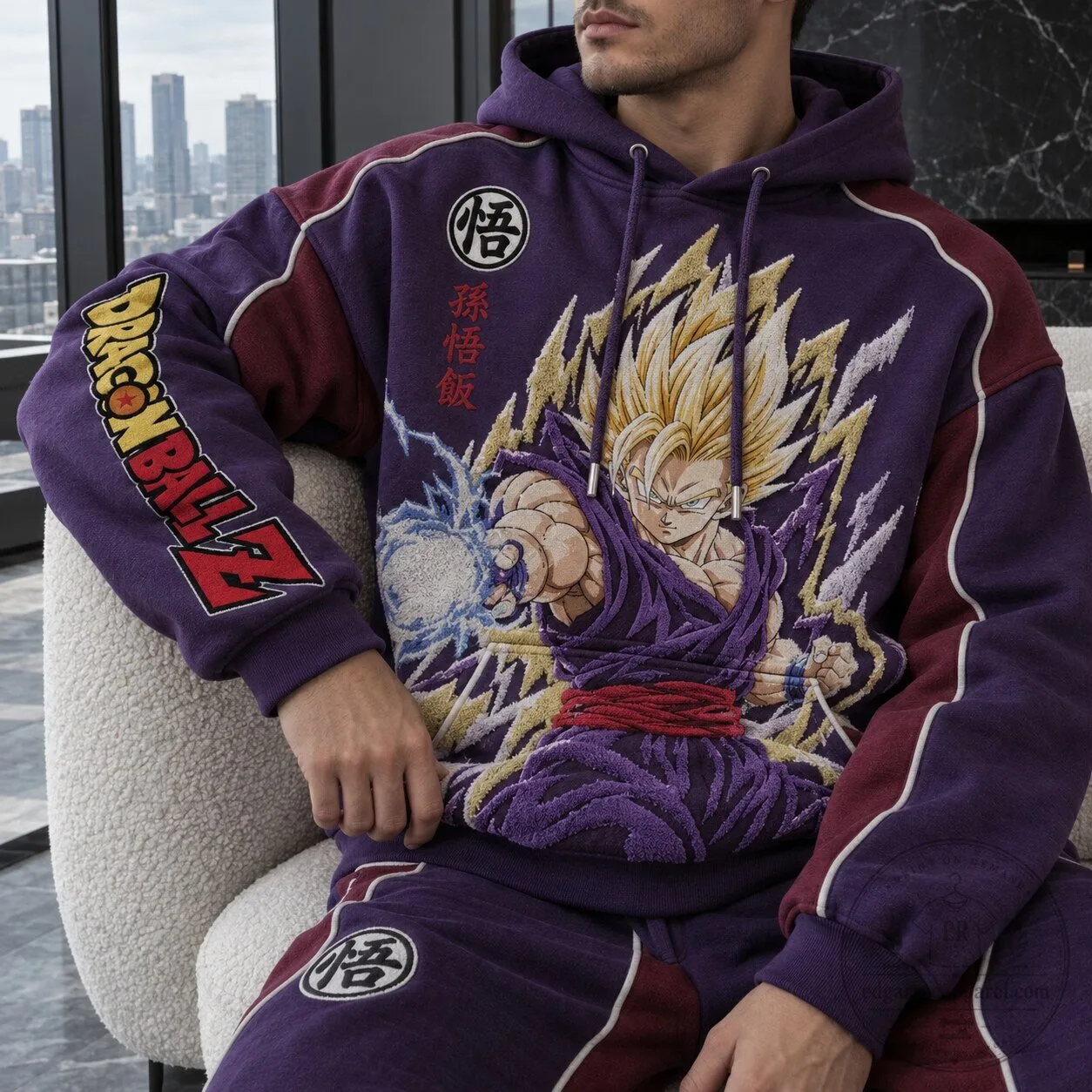 Dragon Ball Z Super Saiyan Gohan Anime Embroidered Oversized Hoodie