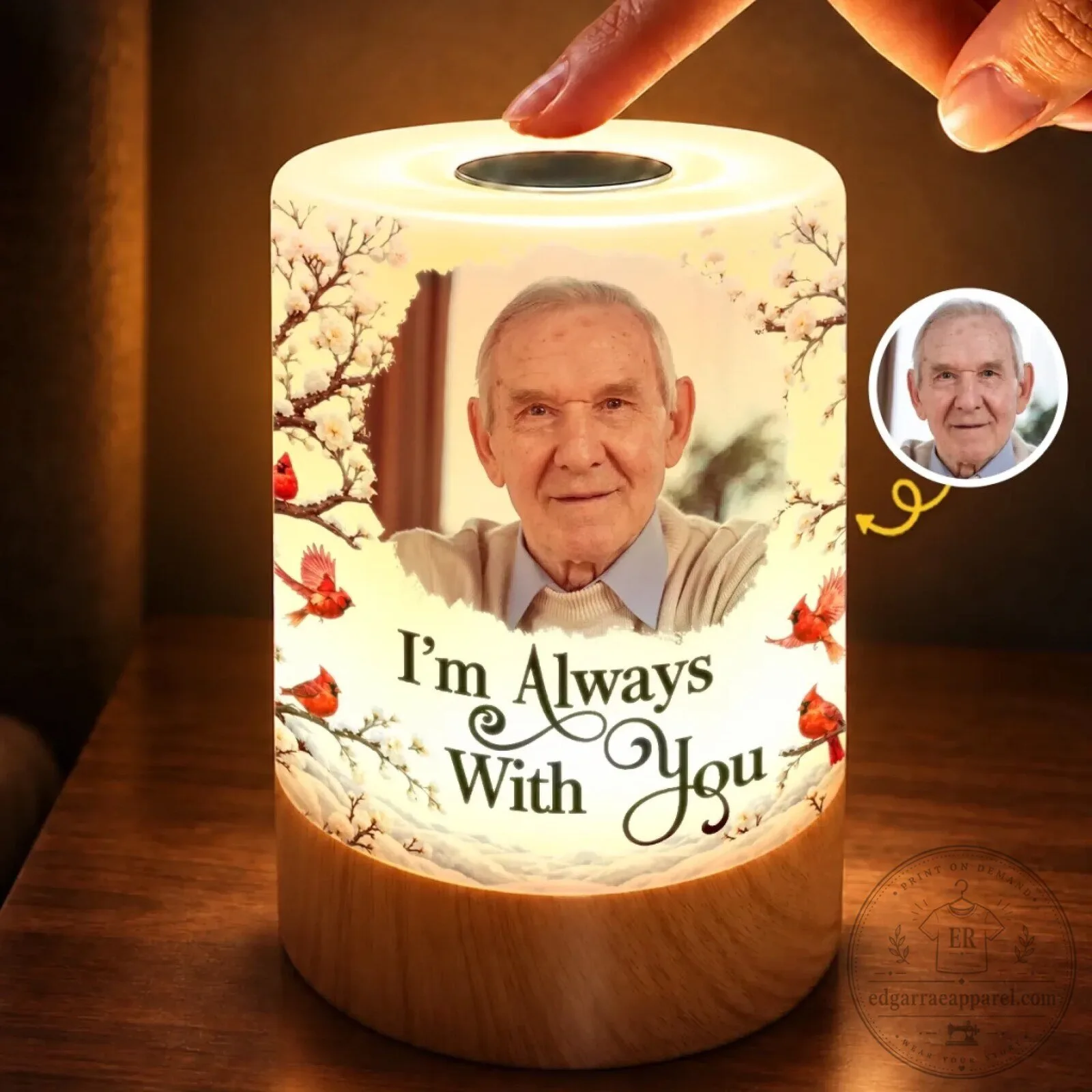 Personalized Memorial Photo Dimmable Touch Night Light - I'm Always With You Keepsake