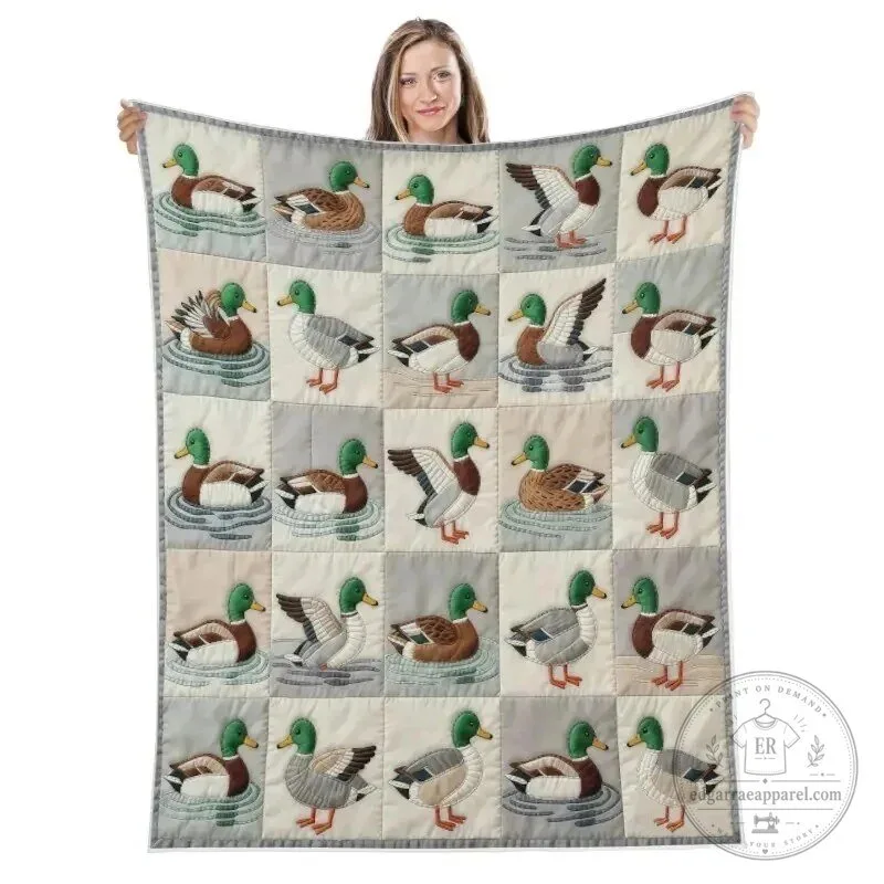 Vintage Mallard Duck Patchwork Flannel Blanket