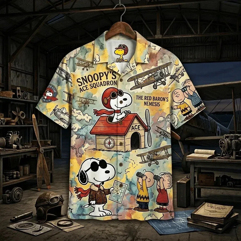 Hawaiian Shirt Inspired by Snoopy's Ace Squadron and The Red Baron's Rivalry