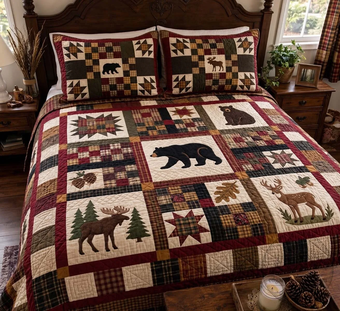 Rustic Bear Country Patchwork Quilted Bedding Set with Moose and Deer 2 Rustic Bear Country Patchwork Quilted Bedding Set with Moose and Deer