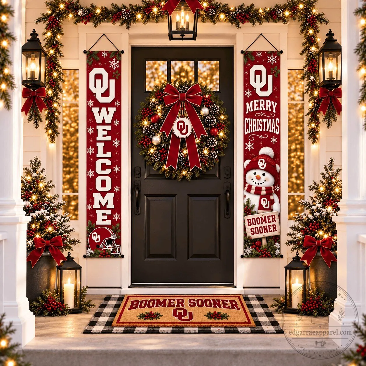 Oklahoma Sooners Christmas Welcome and Merry Christmas Decorative Flag Set