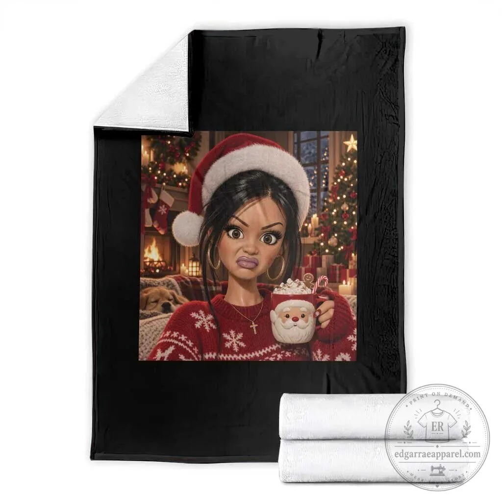 Funny Christmas Stank Face Doll Meme Throw Blanket Sarcastic Cocoa Girl Side Eye