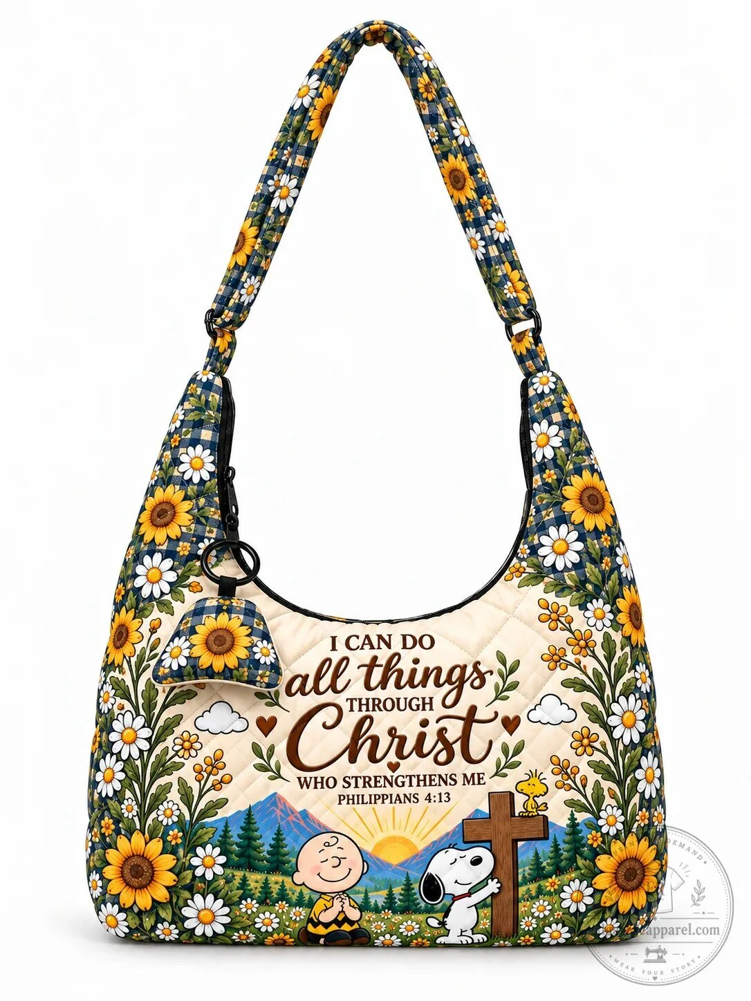 Snoopy I Can Do All Things Through Christ Quilted Shoulder Bag