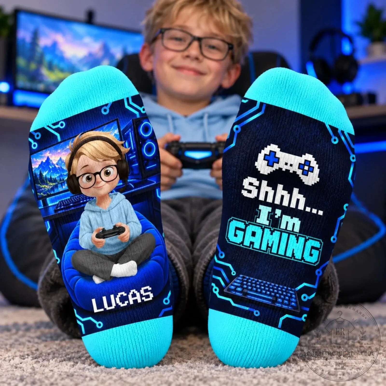 Personalized Gaming Boy Shhh I'm Gaming Custom Name Socks
