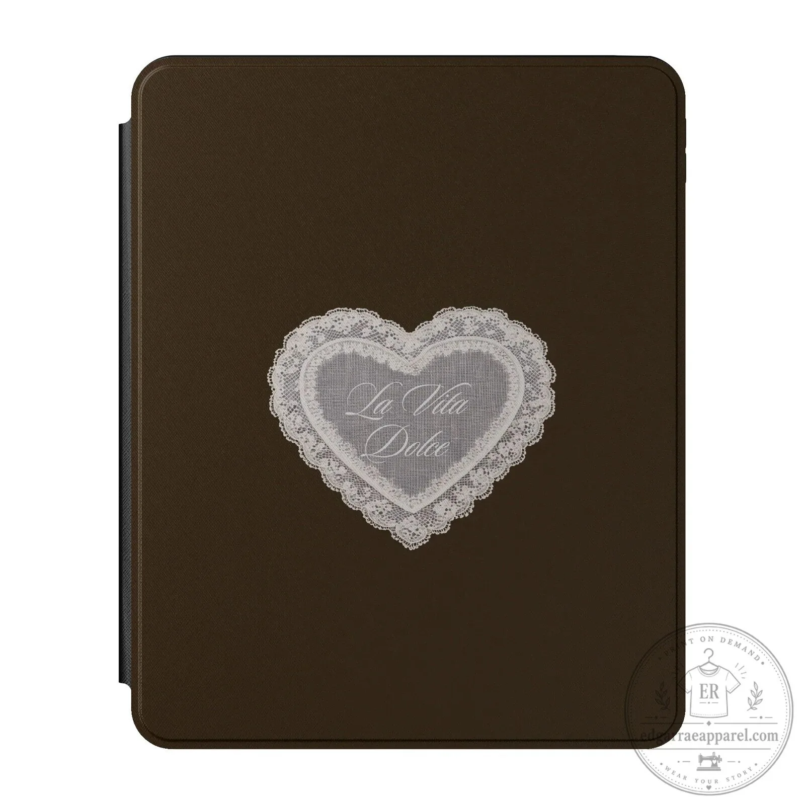 La Vita Dolce Lace Heart Pattern Brown iPad Case