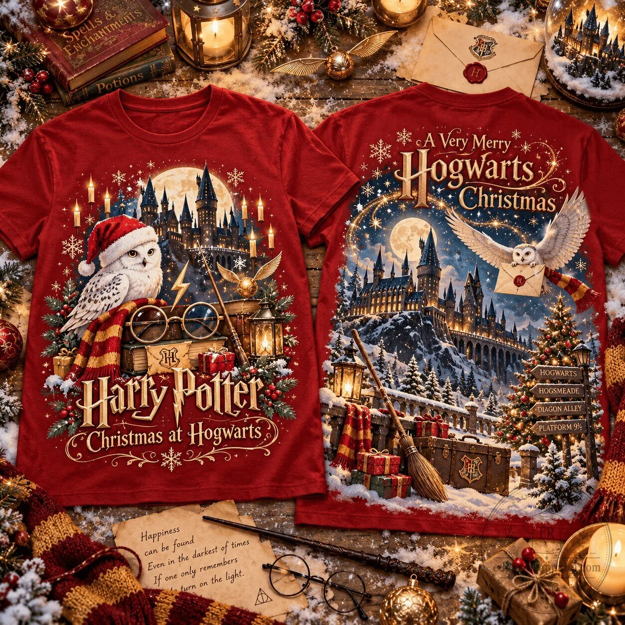 Harry Potter Christmas at Hogwarts Snowy Owl Holiday T-Shirt