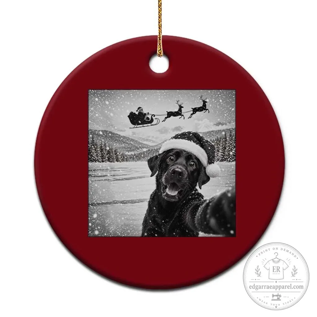 Funny Christmas Black Labrador Dog Selfie With Santa Claus Ceramic Ornament
