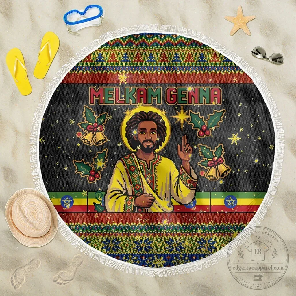 Ethiopian Melkam Genna Jesus Christ Christmas Holiday Round Beach Blanket