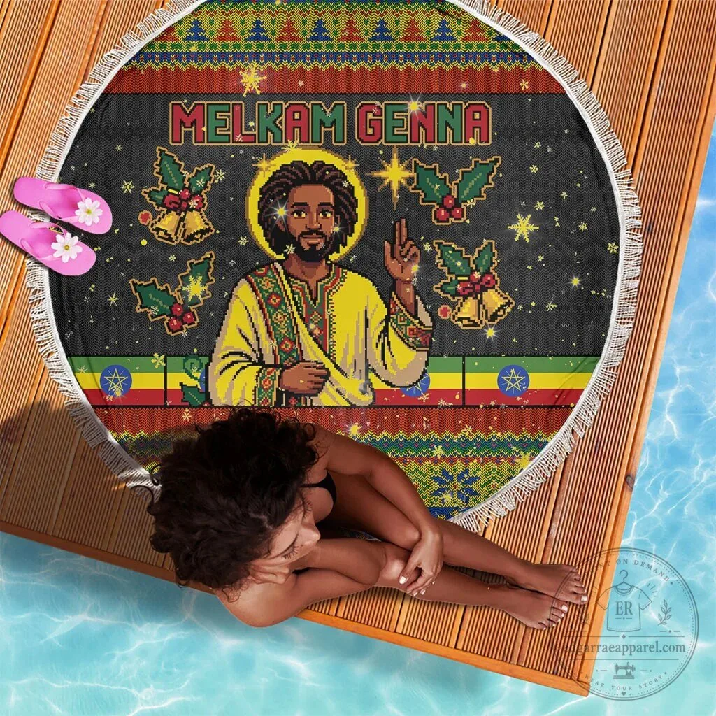 Ethiopian Melkam Genna Jesus Christ Christmas Holiday Round Beach Blanket 8 Ethiopian Melkam Genna Jesus Christ Christmas Holiday Round Beach Blanket