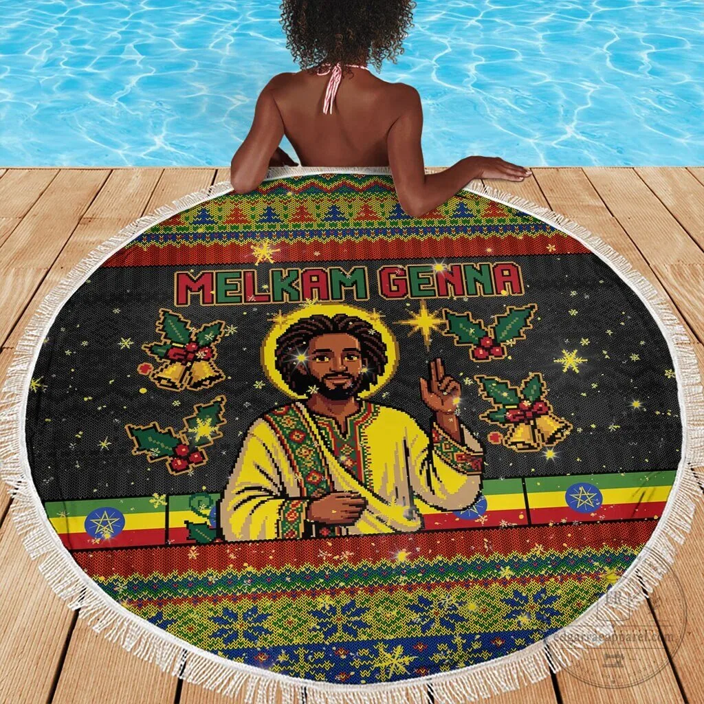 Ethiopian Melkam Genna Jesus Christ Christmas Holiday Round Beach Blanket 9 Ethiopian Melkam Genna Jesus Christ Christmas Holiday Round Beach Blanket