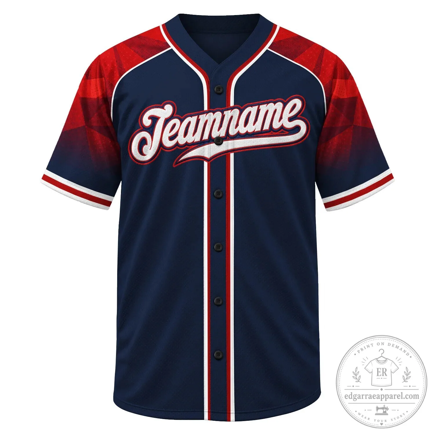Custom Red Navy Geometric Baseball Team Jersey
