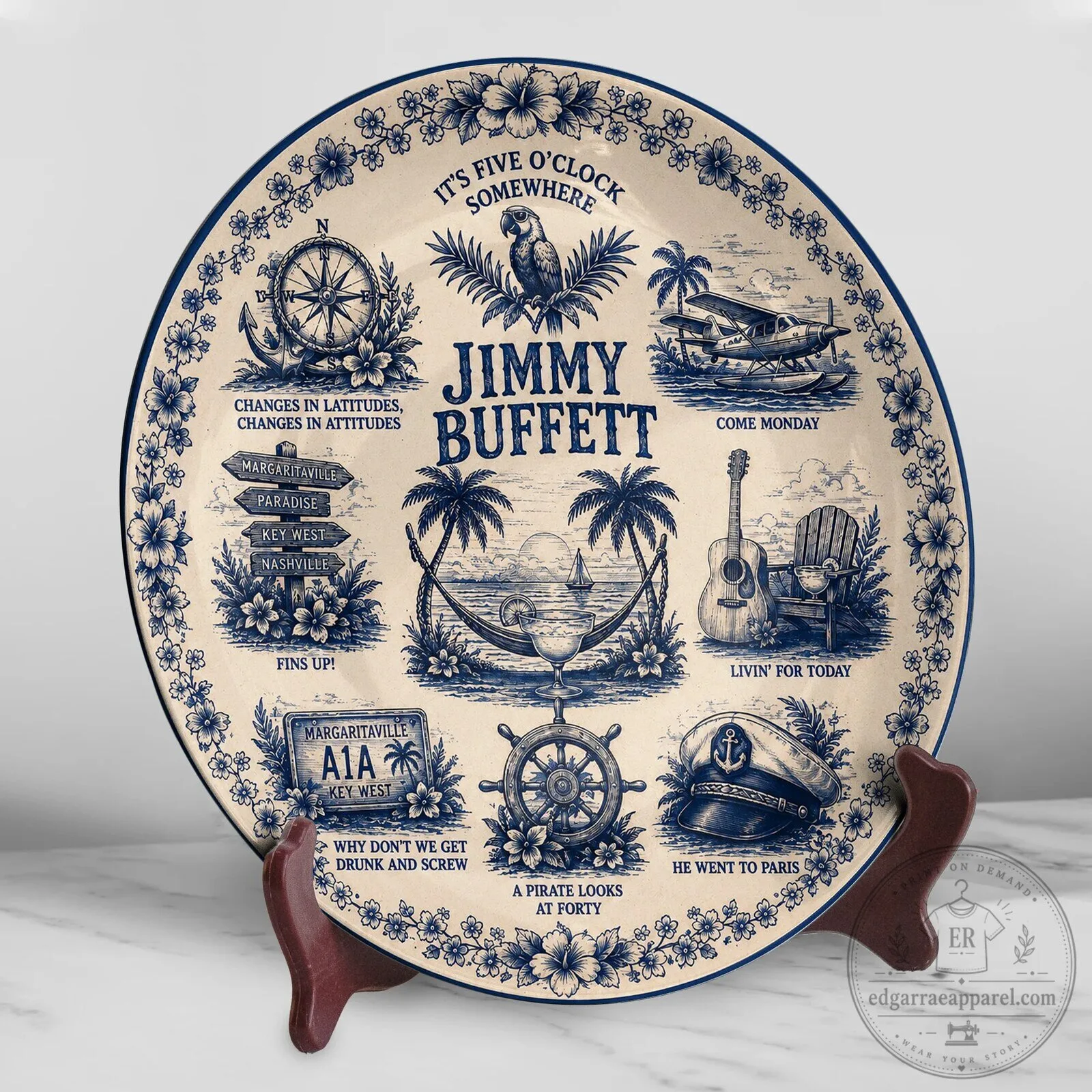 Jimmy Buffett It's Five O'Clock Somewhere Decorative Ceramic Plate 7 Jimmy Buffett It